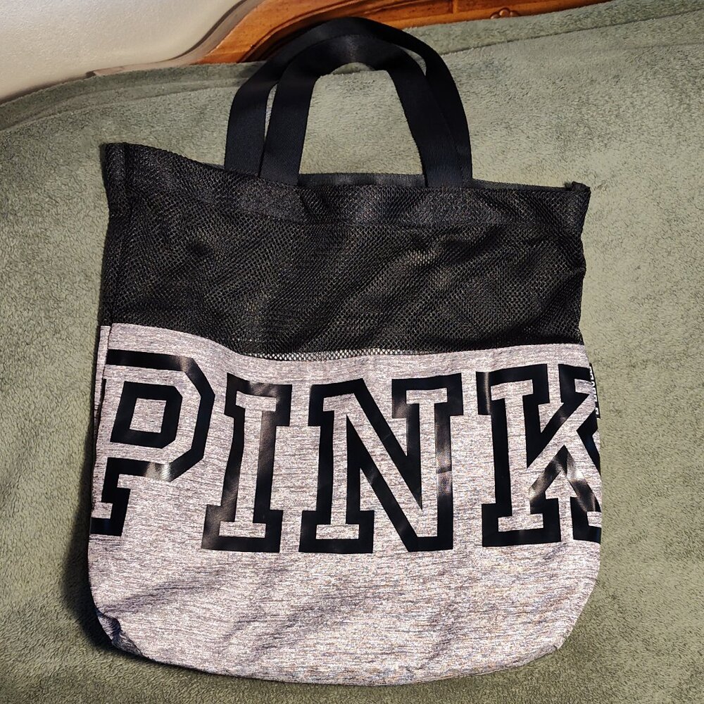 PINK Victoria's Secret gray & black tote bag, excellent used condition